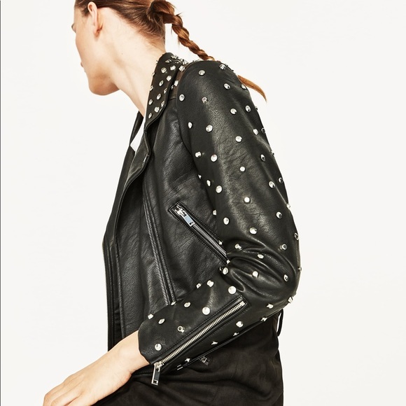 NWT Zara Faux Leather Studded Moto Biker Jacket - Picture 4 of 8